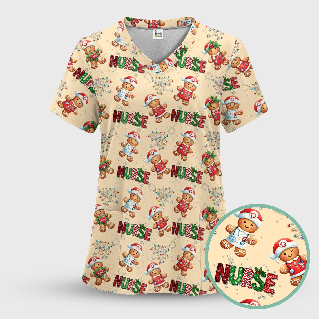 Gingerbread Nurse Scrub Top - Christmas Gift