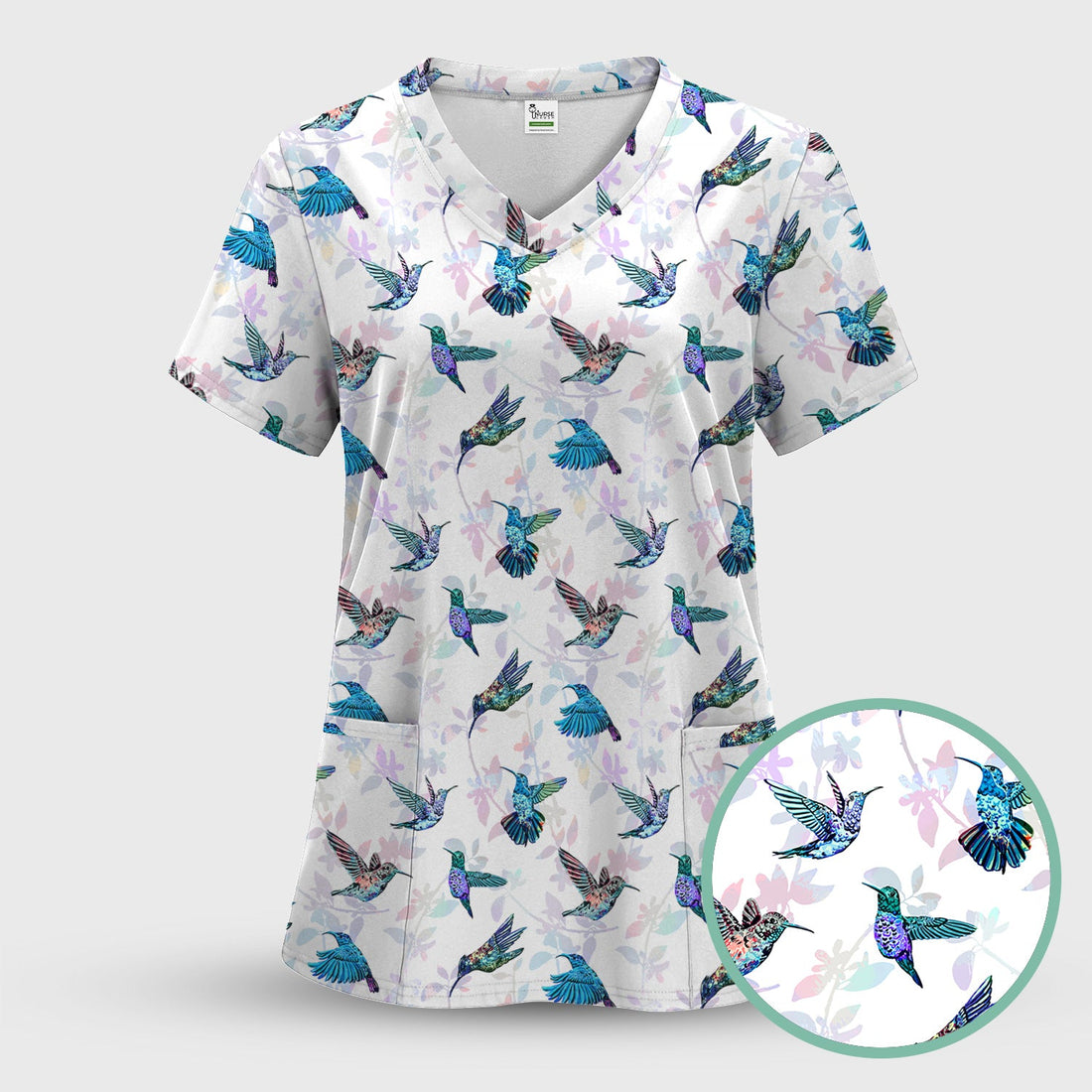 Personalized Hummingbird Floral Nurse Scrub Top