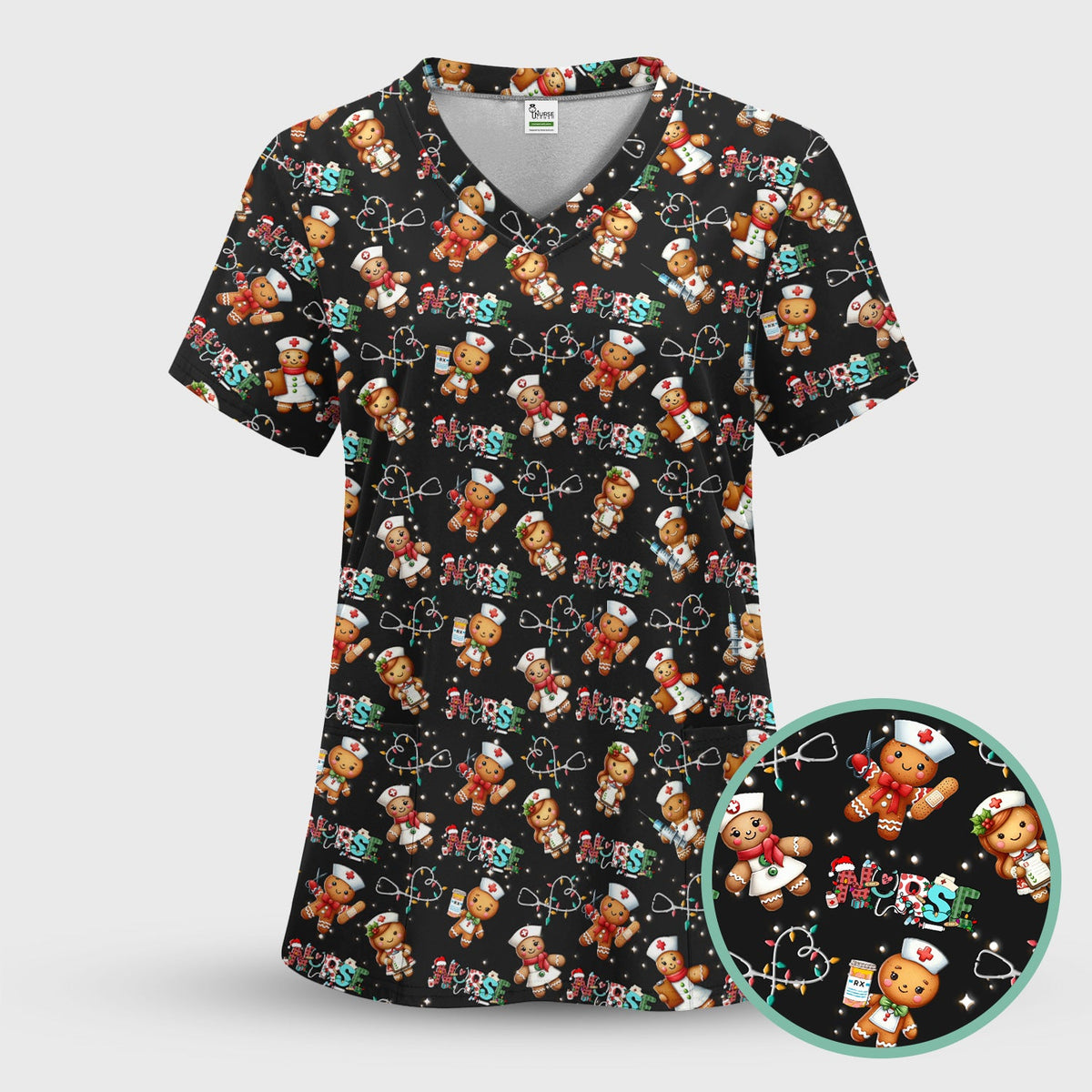 Gingerbread Cookie Nurse Scrub Top - Christmas Gift