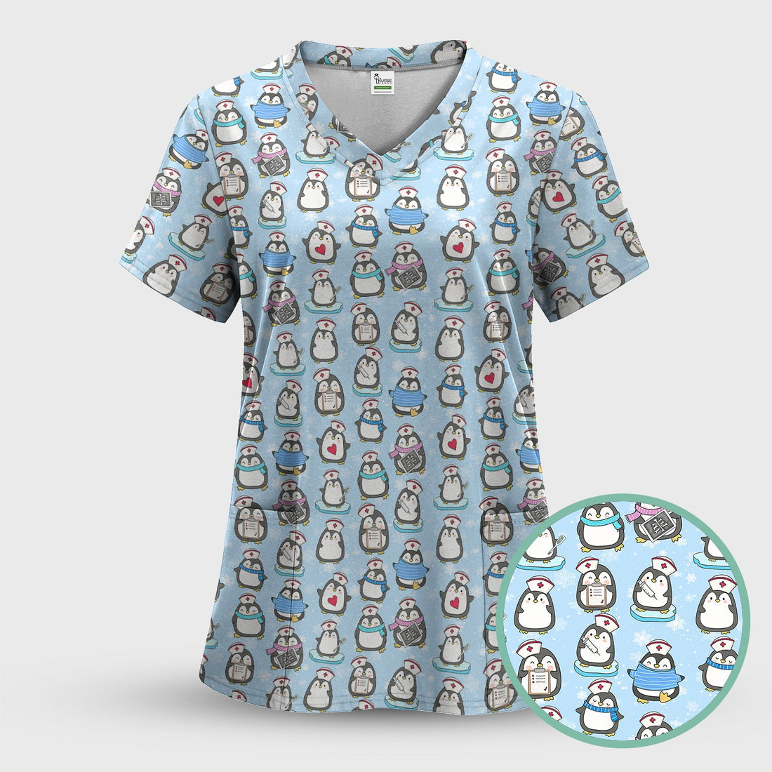 Personalized Penguin Winter Nurse Scrub Top