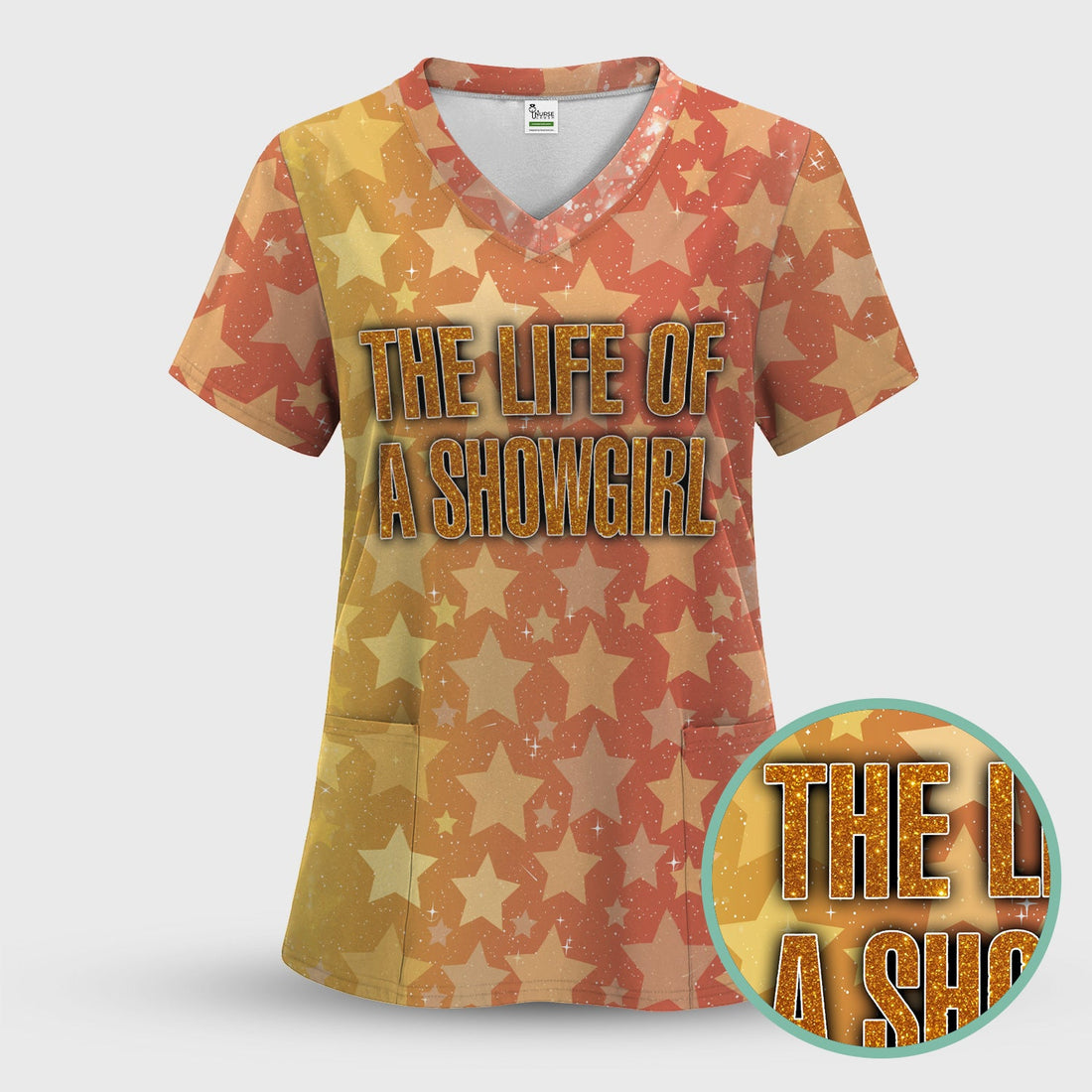 Personalized Showgirl Sparkly Star Nurse Scrub Top