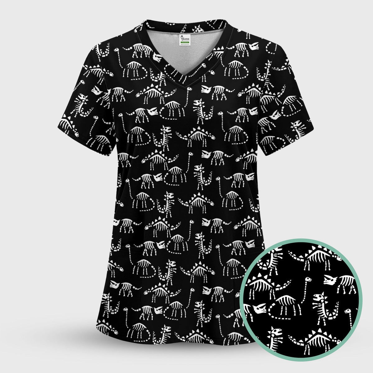Dinosaur Skeleton Fossil Nurse Scrub Top