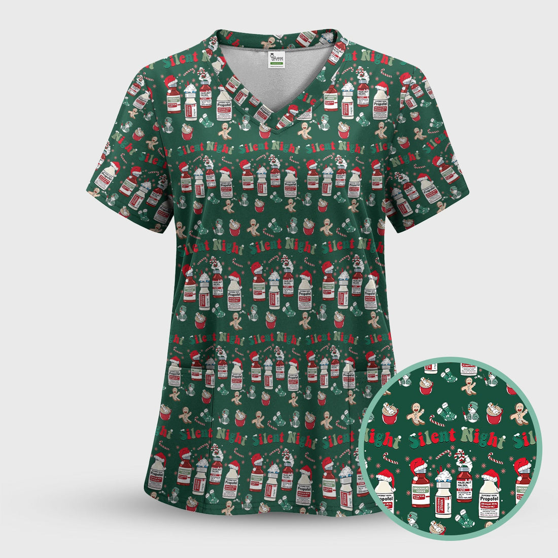 Silent Night Medication Nurse Scrub Top - Christmas Gift