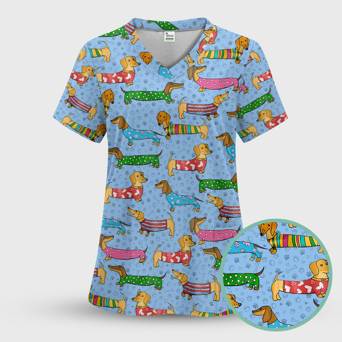 Dachshund Dog Nurse Scrub Top