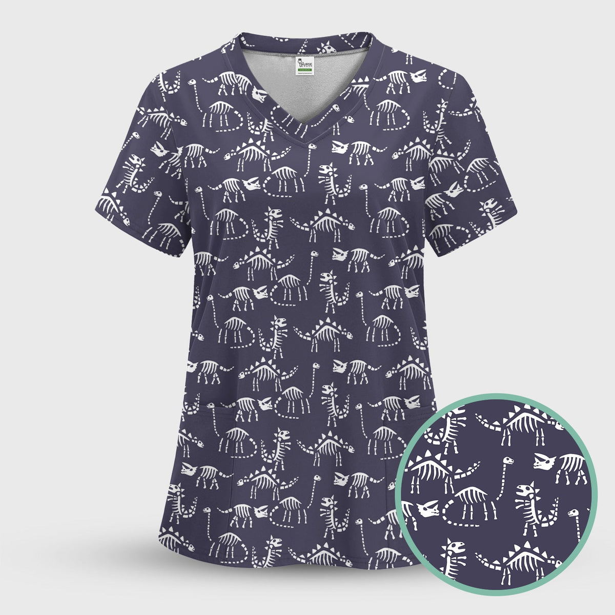 Dinosaur Skeleton Fossil Nurse Scrub Top
