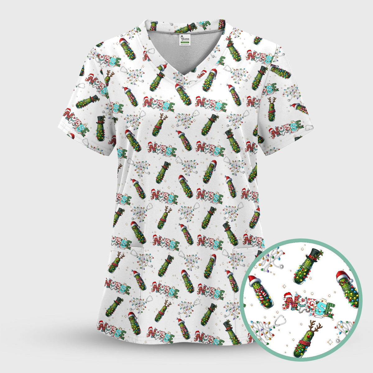 Christmas Pickle Nurse Scrub Top