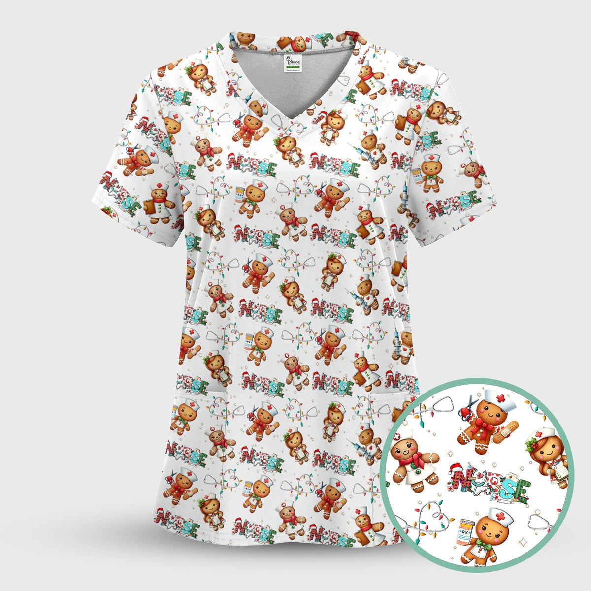 Gingerbread Cookie Nurse Scrub Top - Christmas Gift