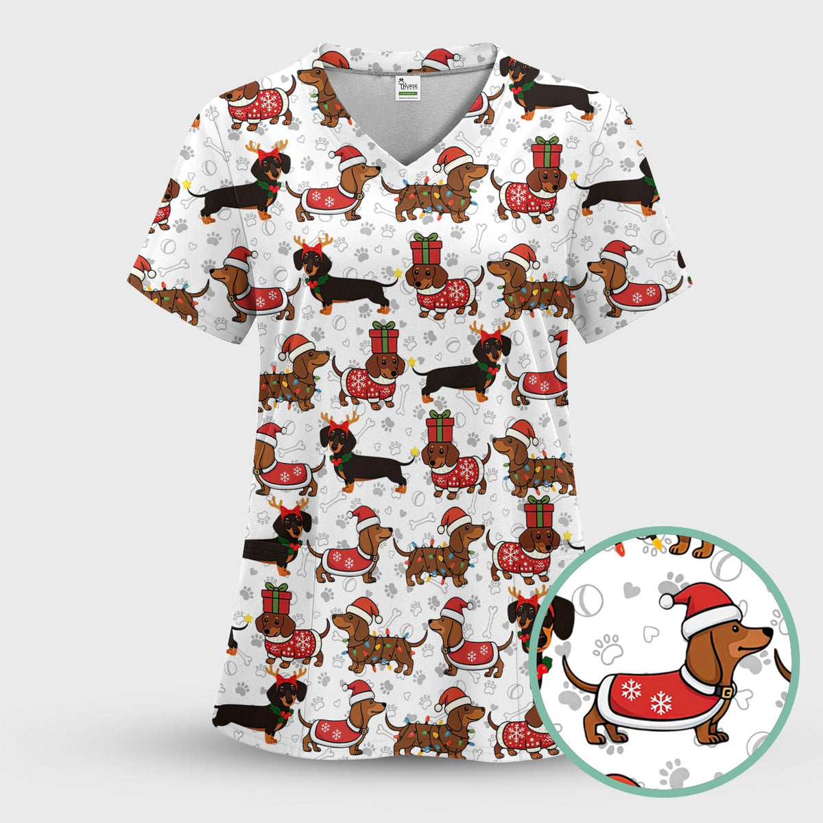 Funny Dachshund Dog Nursing Scrub Pants for Women - Wiener Santa Scrub Set for Nurse - Funny Medical Uniform for RN CNA LPN