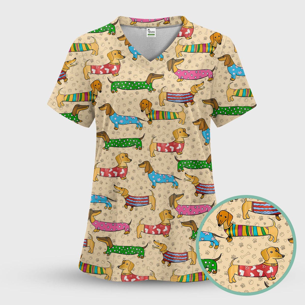 Dachshund Dog Nurse Scrub Top