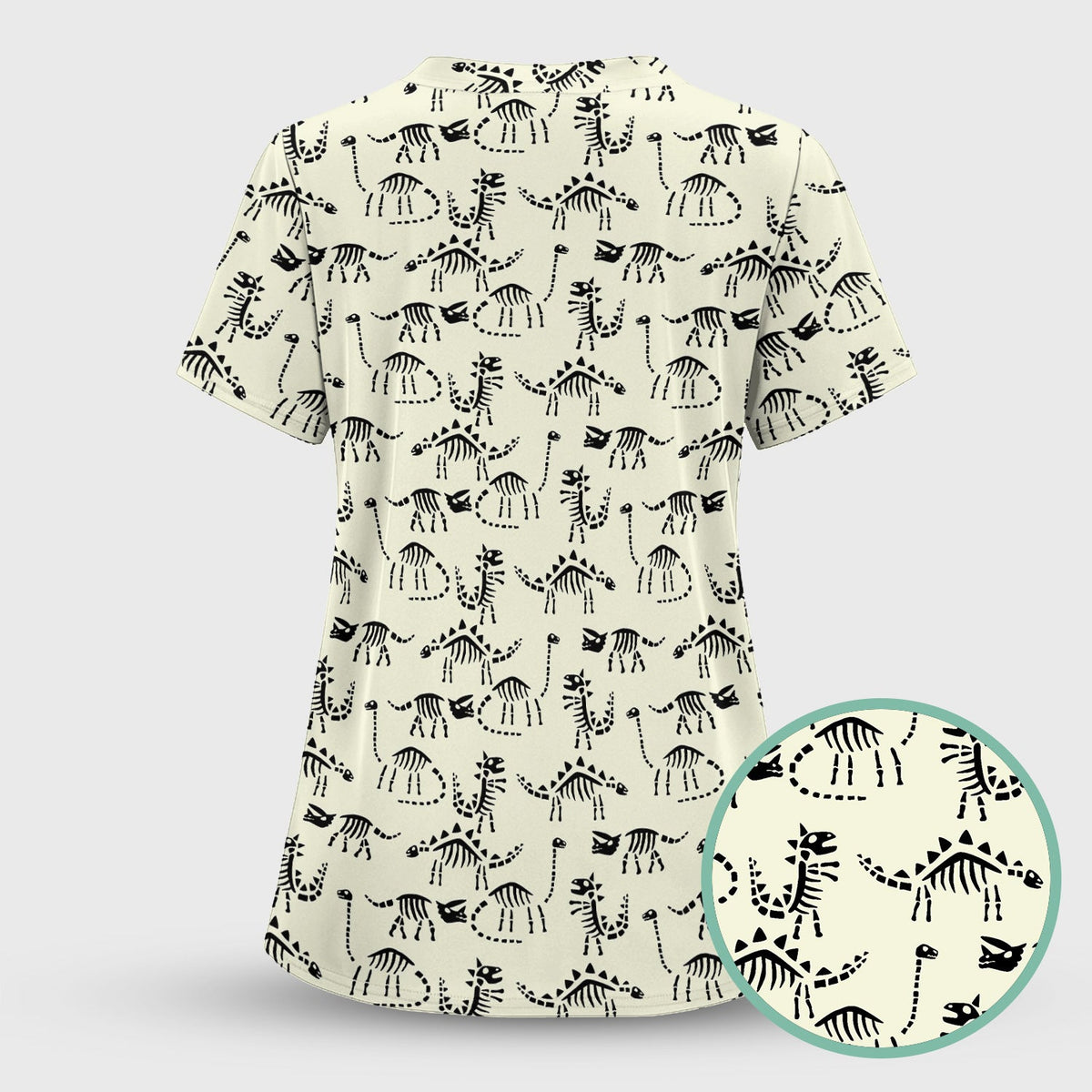 Dinosaur Skeleton Fossil Nurse Scrub Top