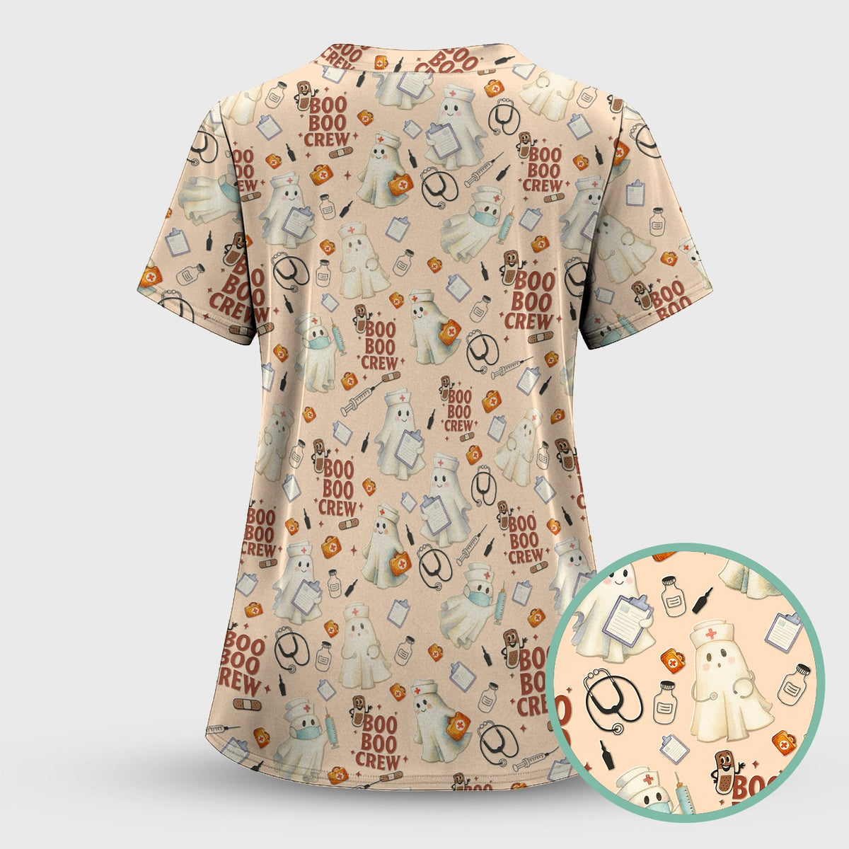 Boo Boo Crew Funny Ghost Nurse Scrub Top