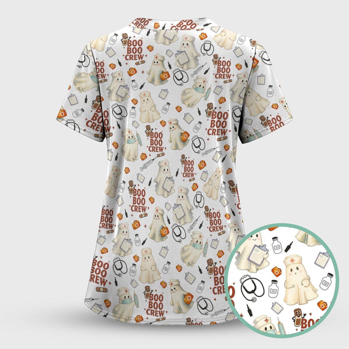 Boo Boo Crew Funny Ghost Nurse Scrub Top