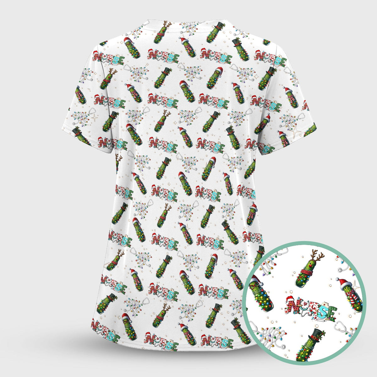 Christmas Pickle Nurse Scrub Top