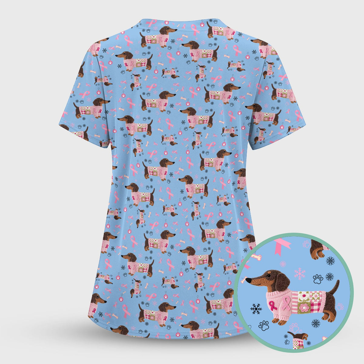 Pink Ribbon Dachshund Nurse Scrub Top