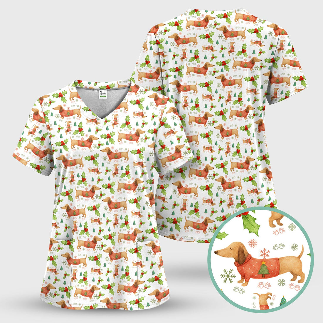 Funny Dachshund Nurse Scrub Top - Christmas Gift
