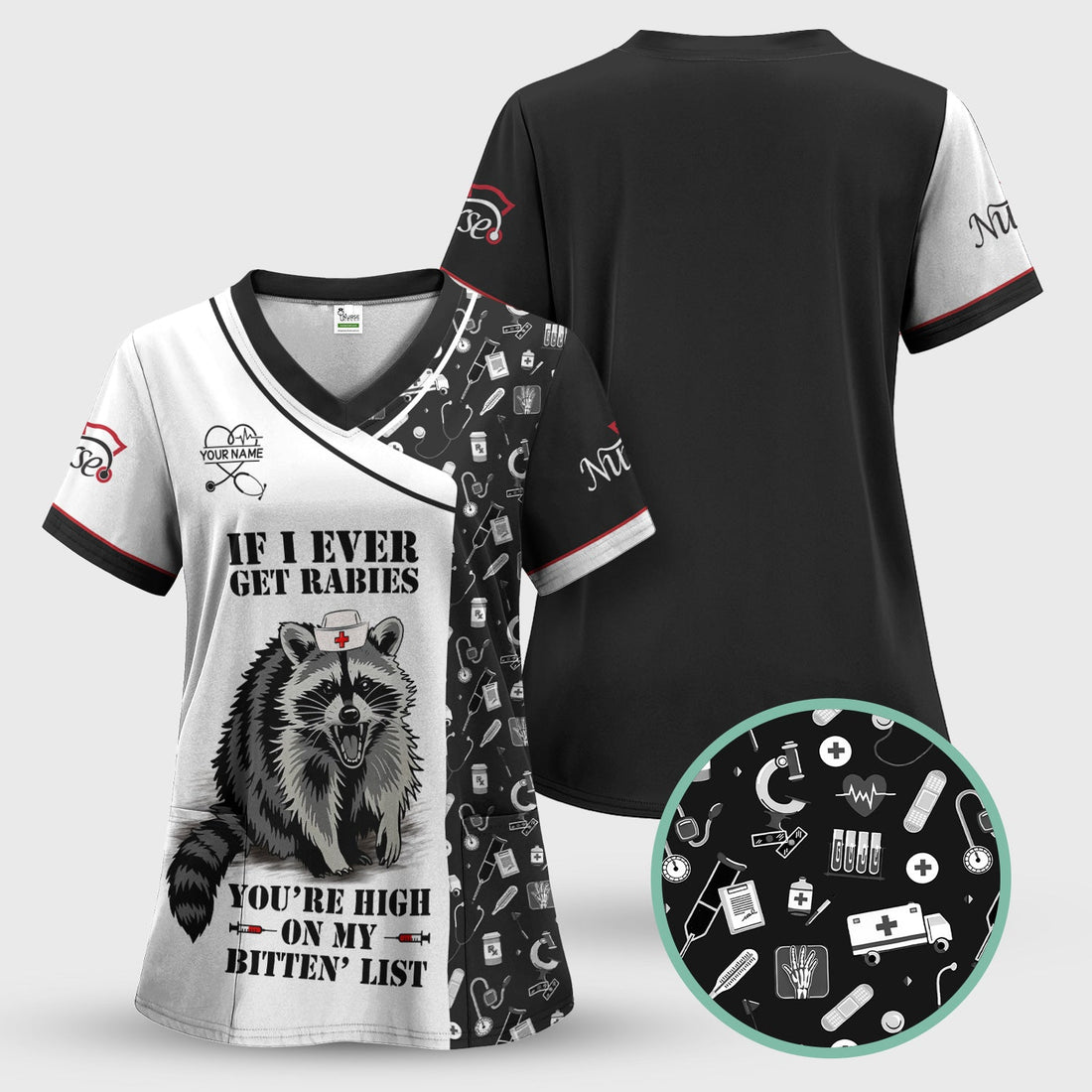 Personalized Grey Bitten List Nurse Scrub Top