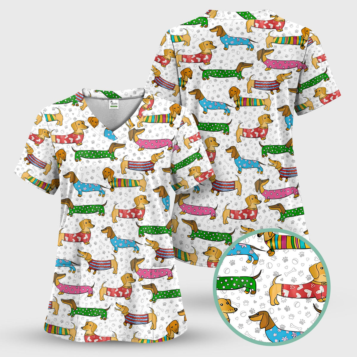 Dachshund Dog Nurse Scrub Top