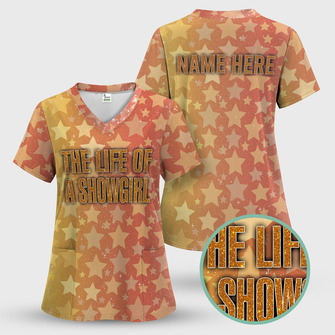 Personalized Showgirl Sparkly Star Nurse Scrub Top