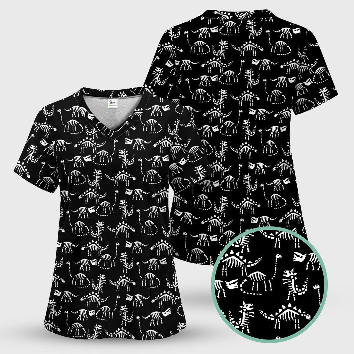 Dinosaur Skeleton Fossil Nurse Scrub Top