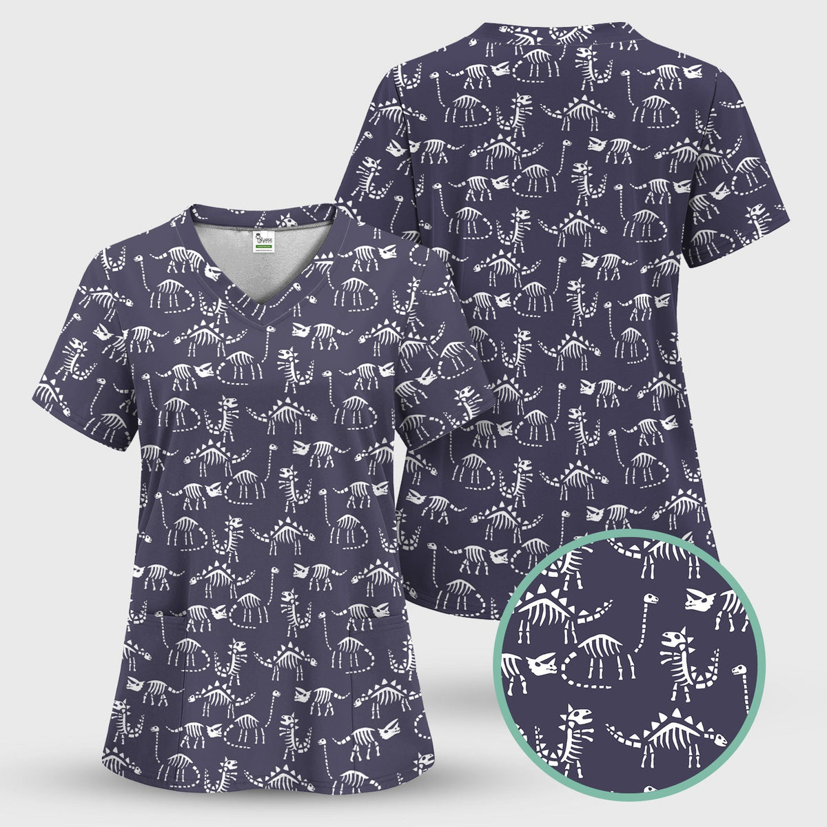 Dinosaur Skeleton Fossil Nurse Scrub Top