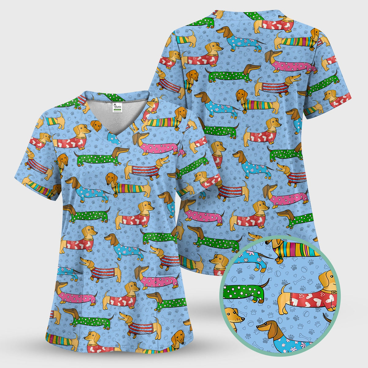 Dachshund Dog Nurse Scrub Top