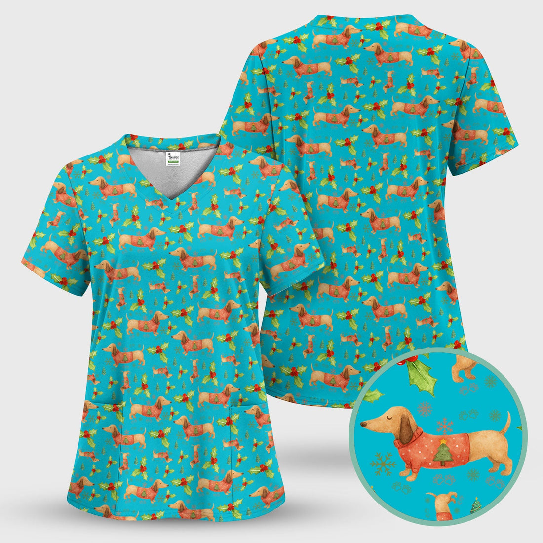 Puppy Lover Dachshund Nurse Scrub Top - Christmas Gift