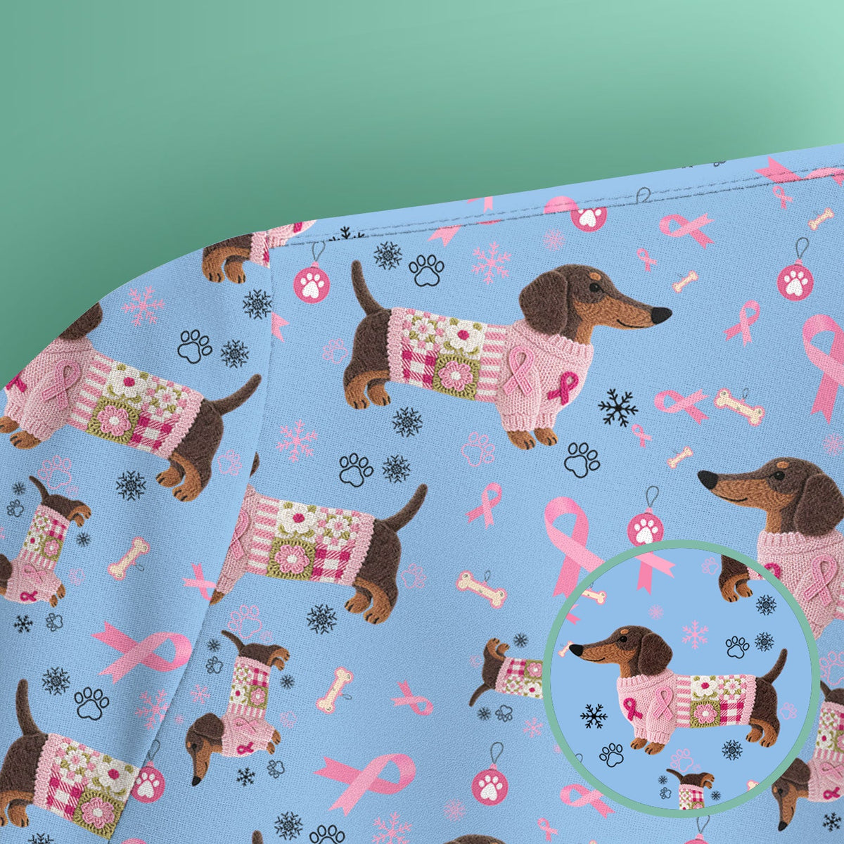 Pink Ribbon Dachshund Nurse Scrub Top
