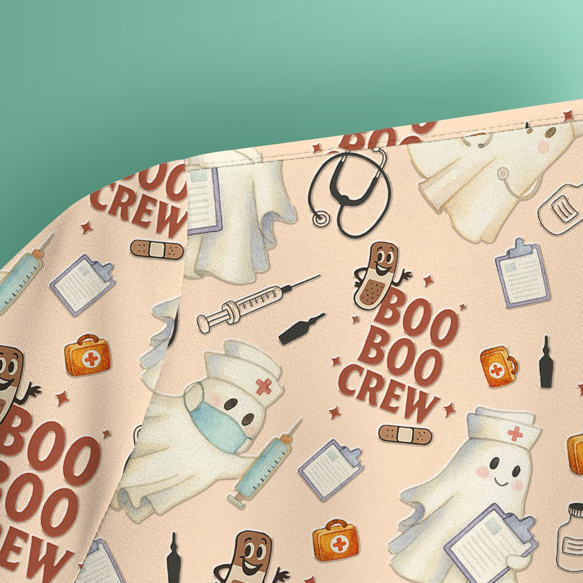 Boo Boo Crew Funny Ghost Nurse Scrub Top