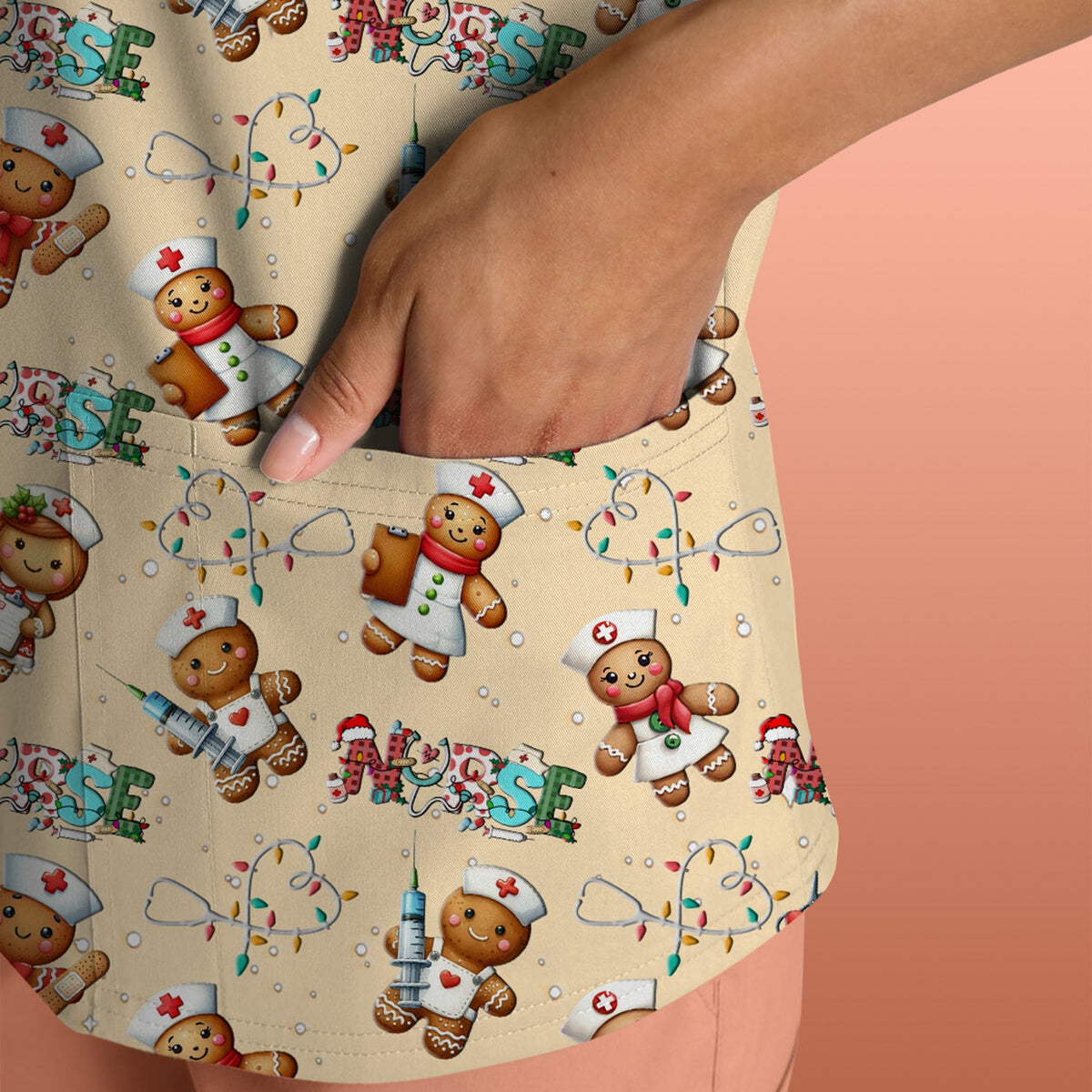 Gingerbread Cookie Nurse Scrub Top - Christmas Gift
