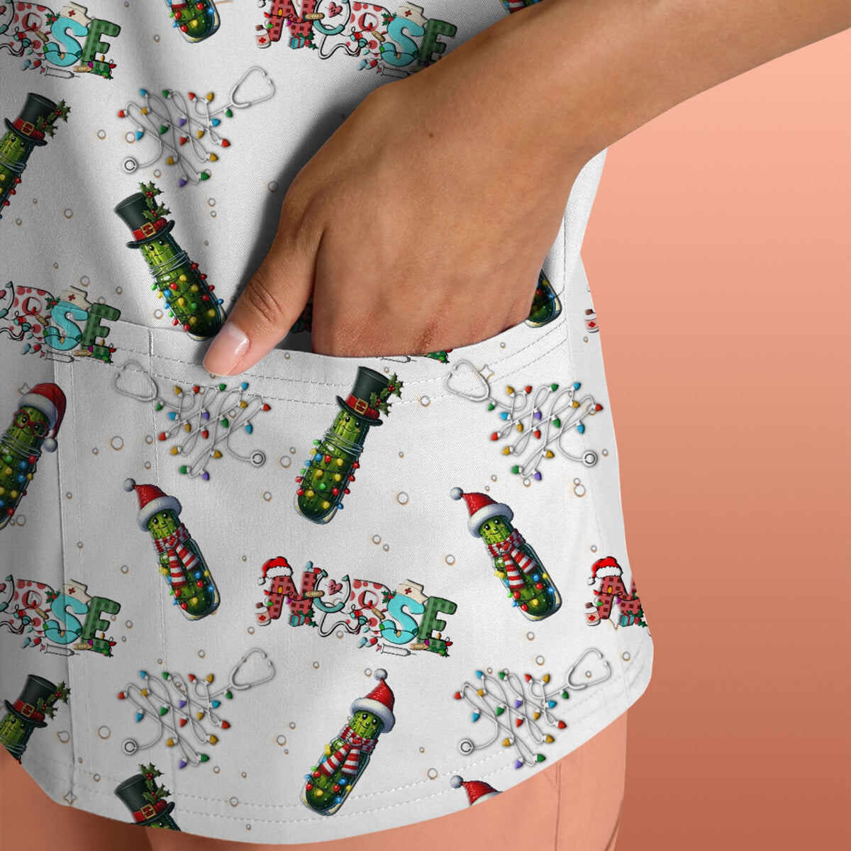 Christmas Pickle Nurse Scrub Top