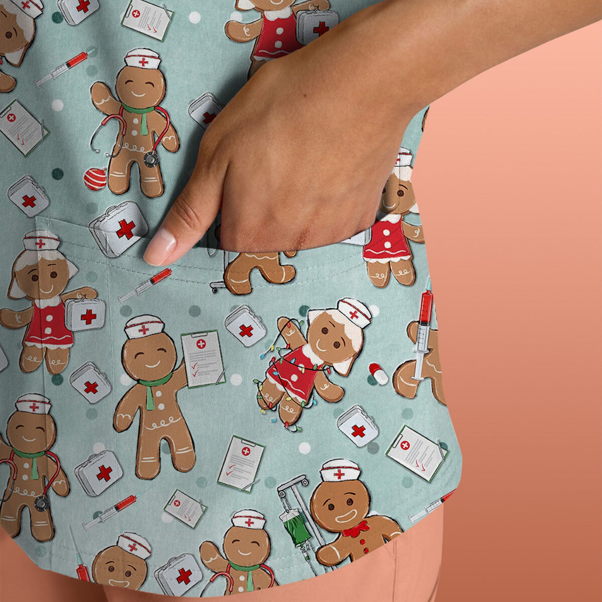 Gingerbread Man Scrub Top - Christmas Gift For Nurse