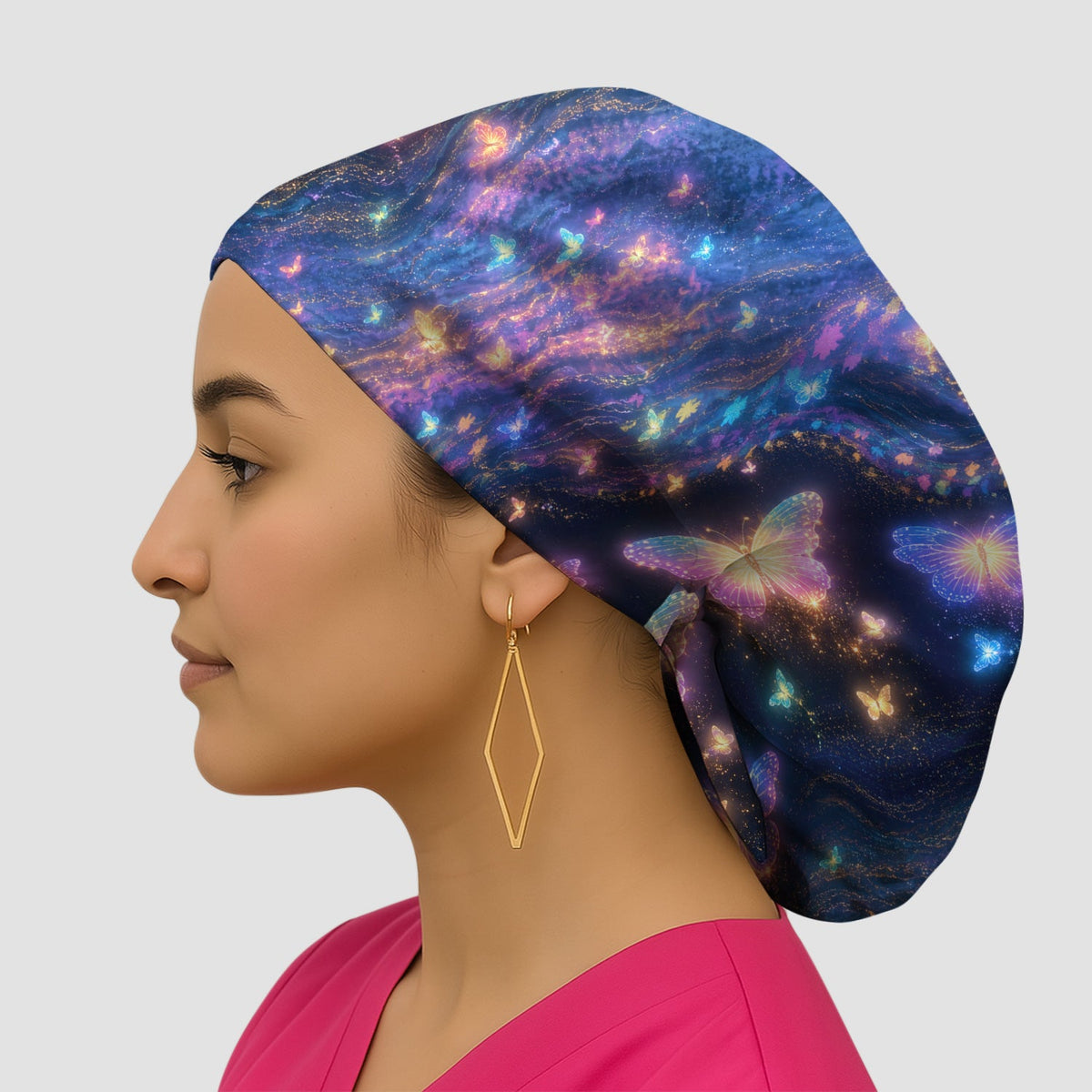 Neon Butterfly Galaxy Marble Scrub Cap