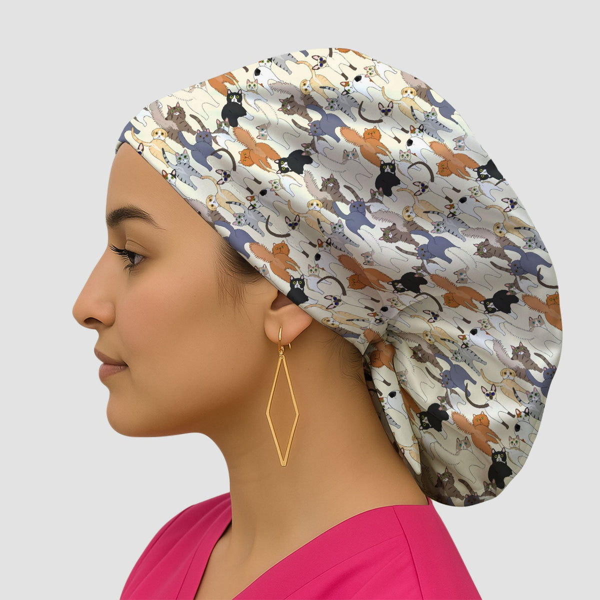 Whimsical Multicolor Cat Cartoon Scrub Cap