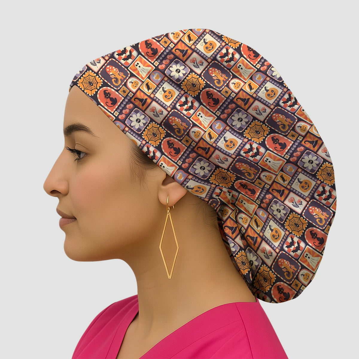 Retro Halloween Patchwork Scrub Cap