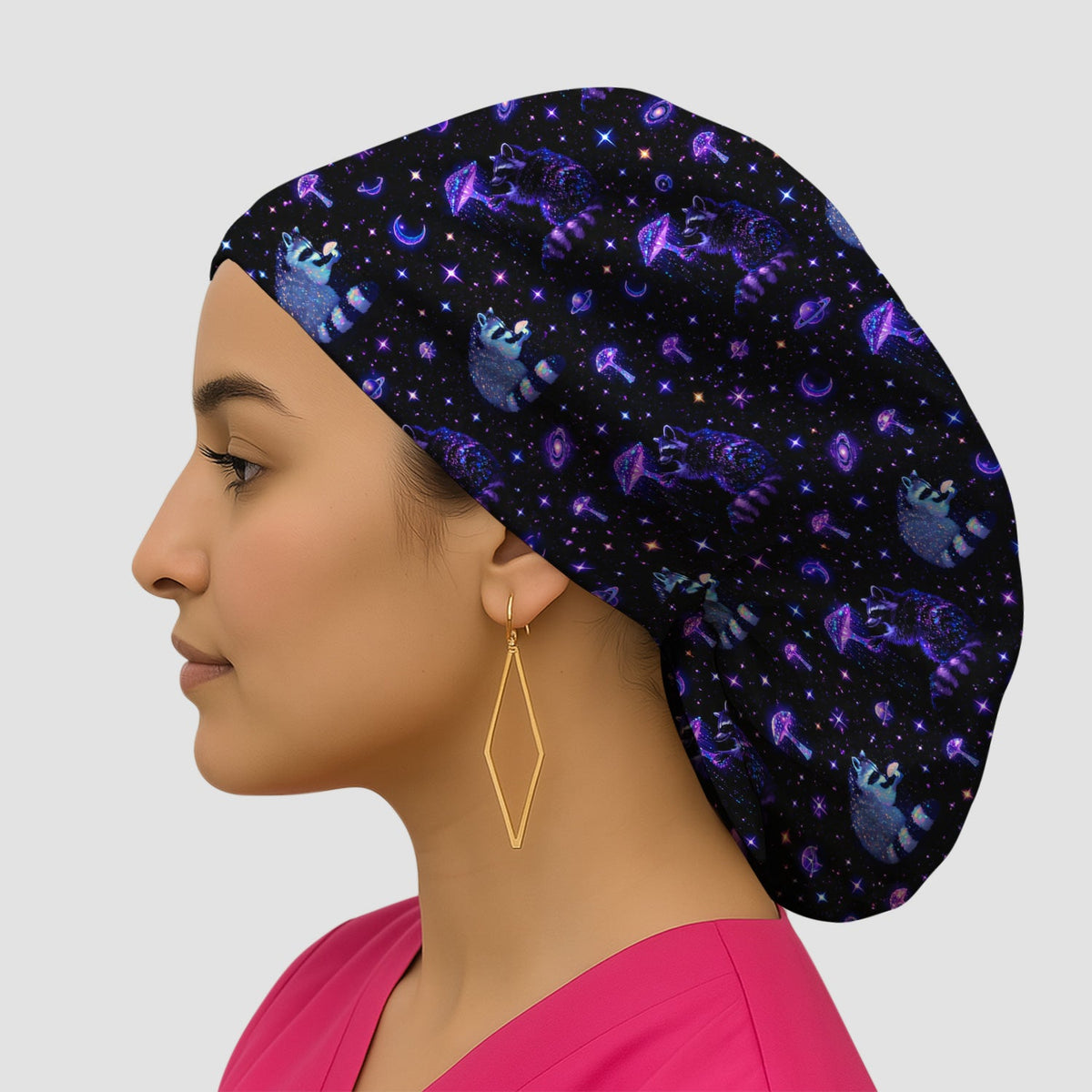 Raccoon Mushroom Galaxy Scrub Cap