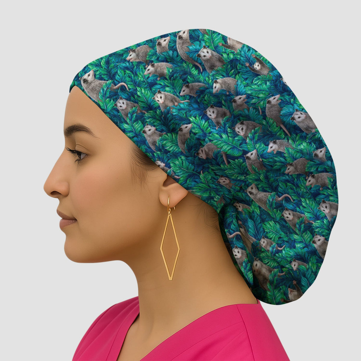 Tropical Opossum Jungle Leaves Scrub Cap