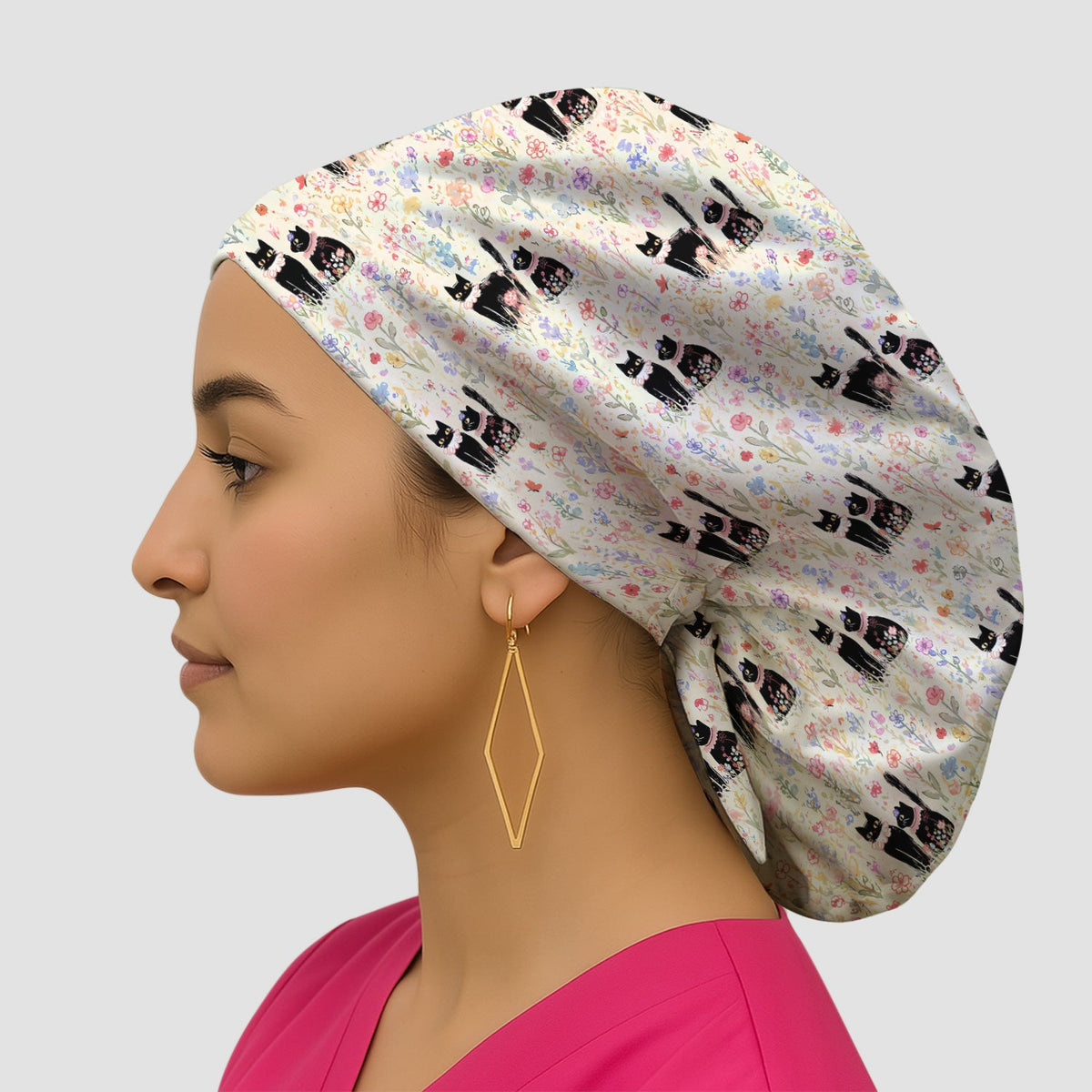 Cute Black Cats Wildflower Garden Scrub Cap