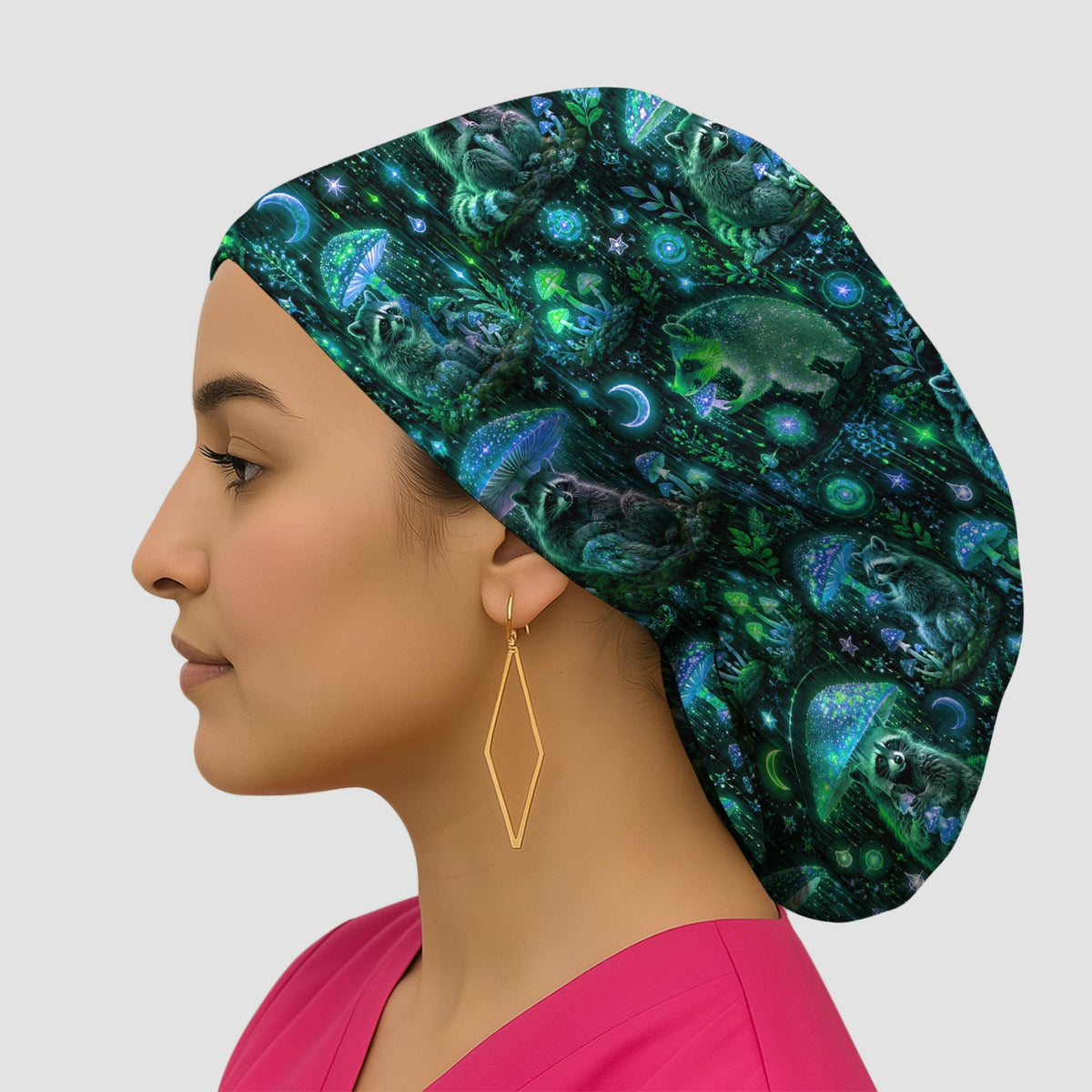 Glowing Raccoon Forest Scrub Cap