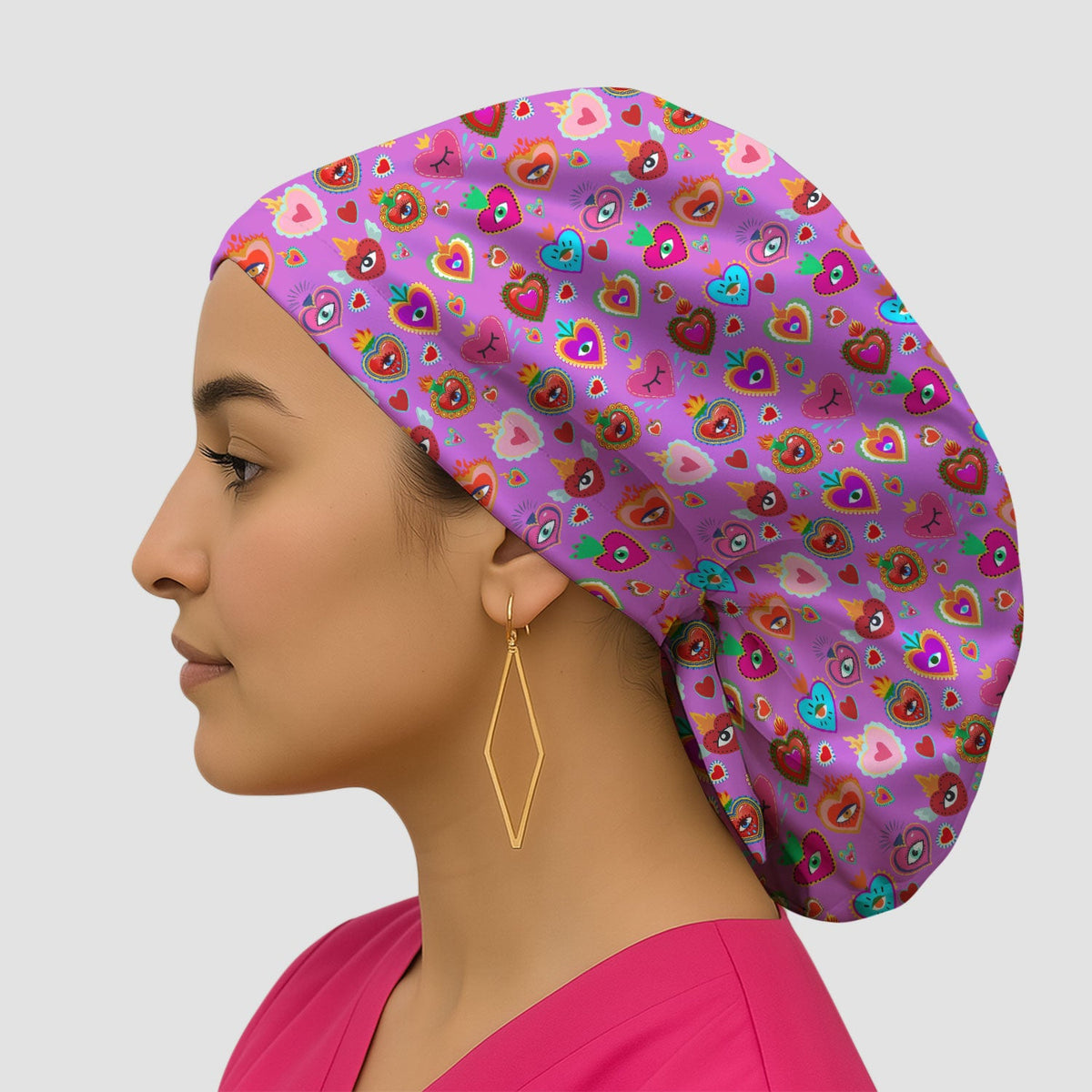Valentine Colorful Sacred Heart Scrub Cap
