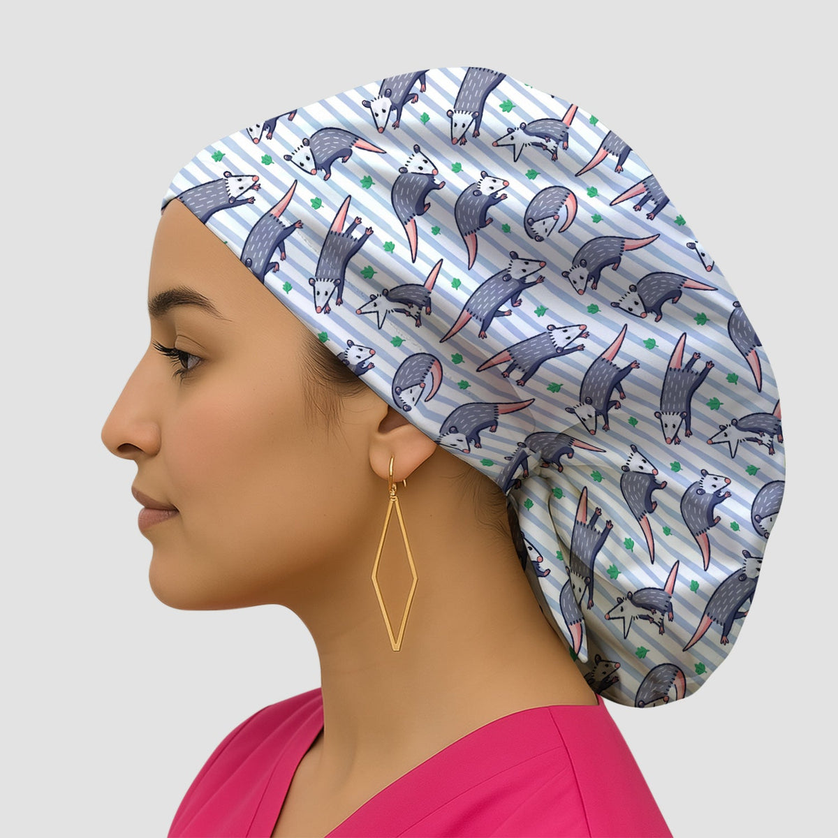 Opossum Blue Stripe Scrub Cap