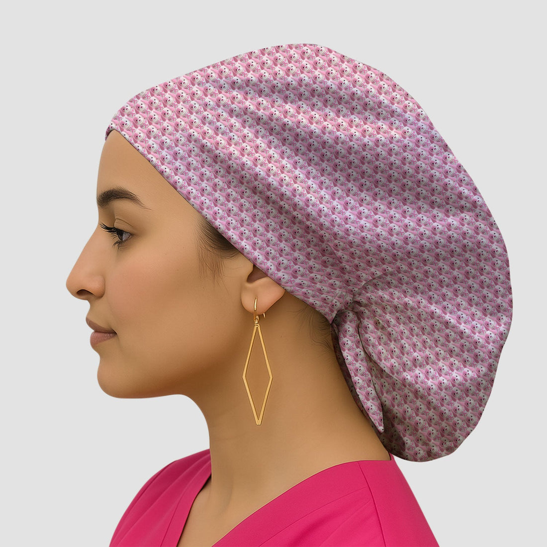 Breast Cancer Puppy Ribbon Nurse Scrub Cap