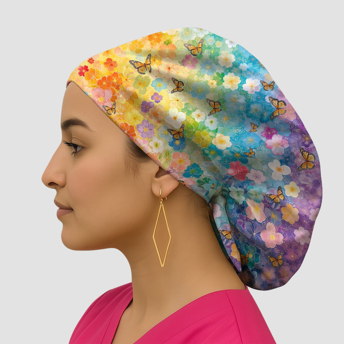 Rainbow Butterfly Floral Blossom Scrub Cap