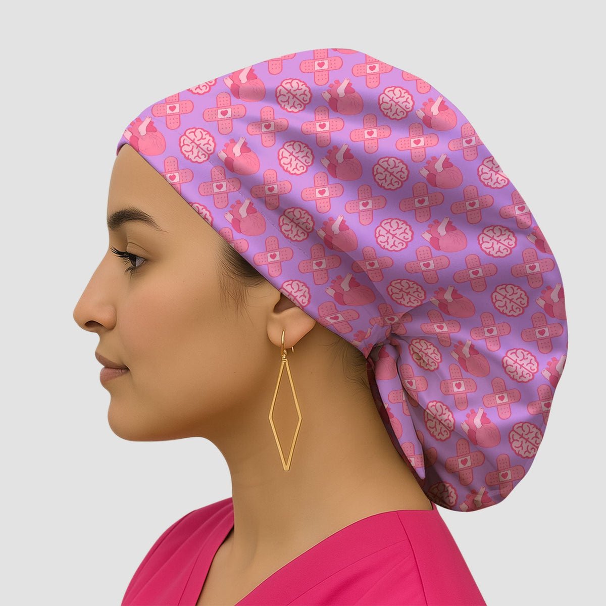 Heart Brain Medical Icon Scrub Cap For Nurse