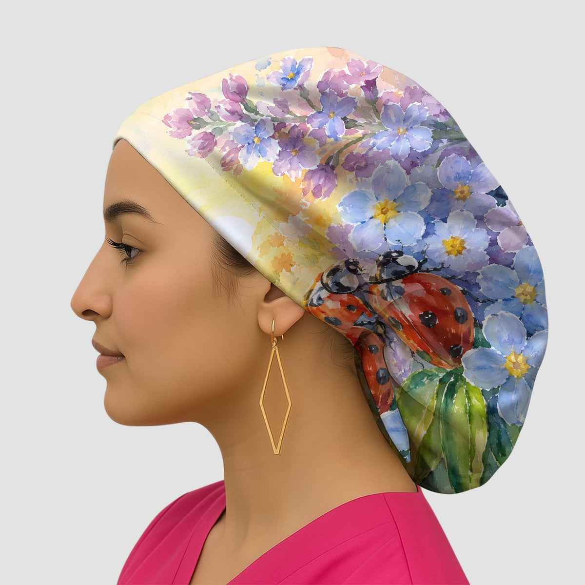 Ladybug Spring Flower Garden Scrub Cap