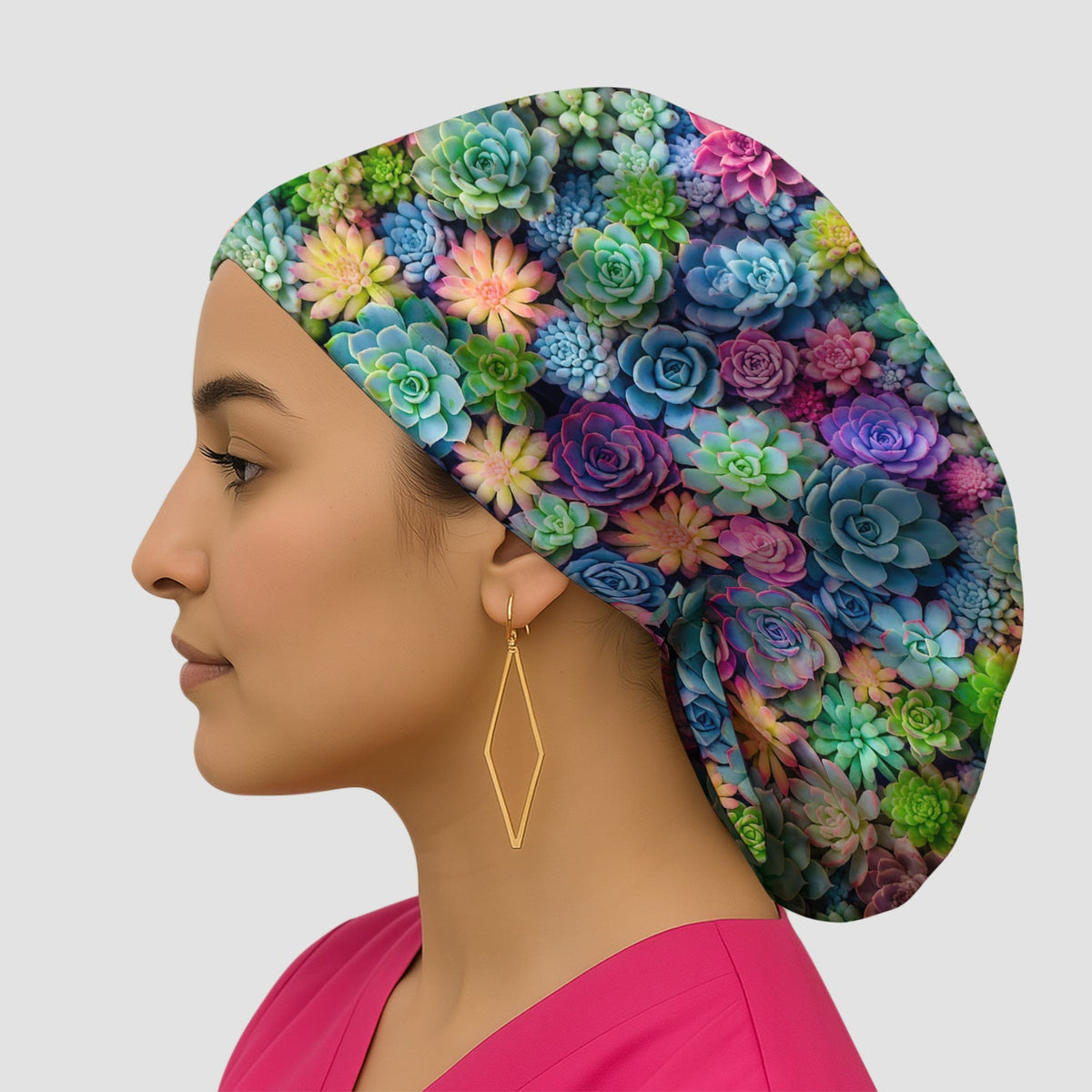 Boho Succulent Flower Scrub Cap