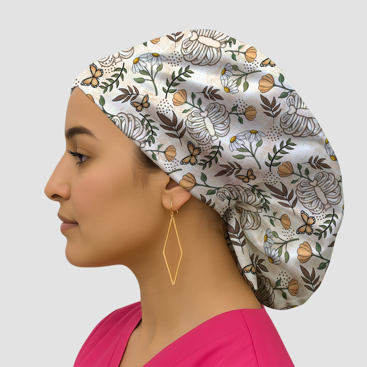 Skeleton Ribcage Daisy Butterfly Scrub Cap