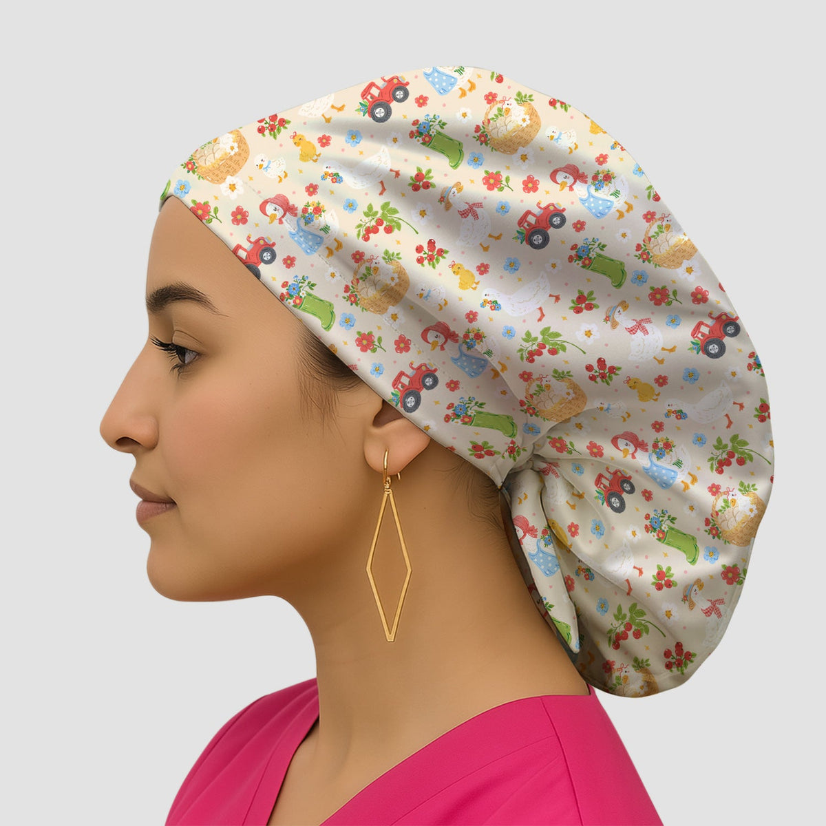 Farm Duck Chicken Tractor Flower Basket Scrub Cap