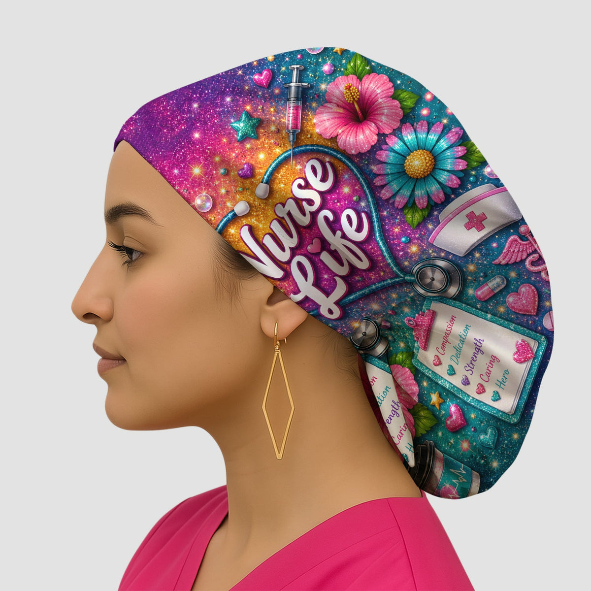 Colorful Nurse Life Heart Scrub Cap
