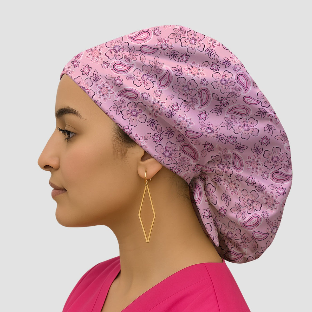 Pink Paisley Floral Scrub Cap