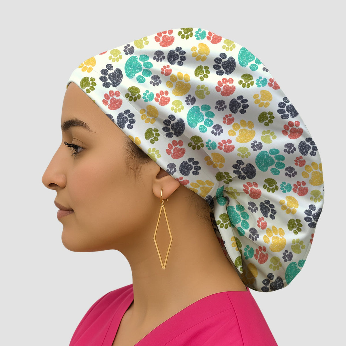 Colorful Paw Print Animal Scrub Cap